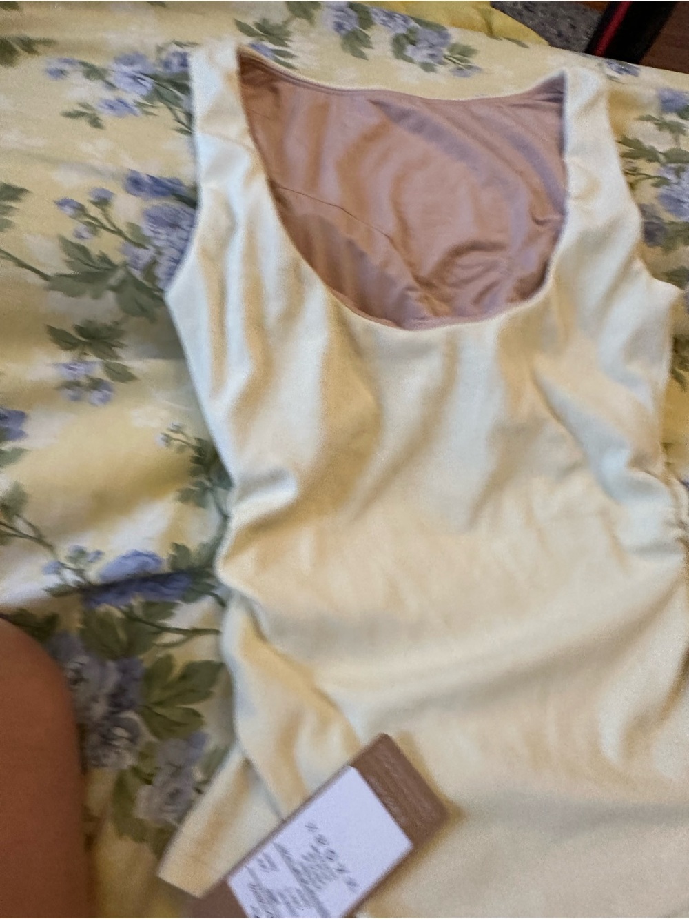 OGL Scoop Neck Bodysuit in Pale Yellow with Light Pink Lining